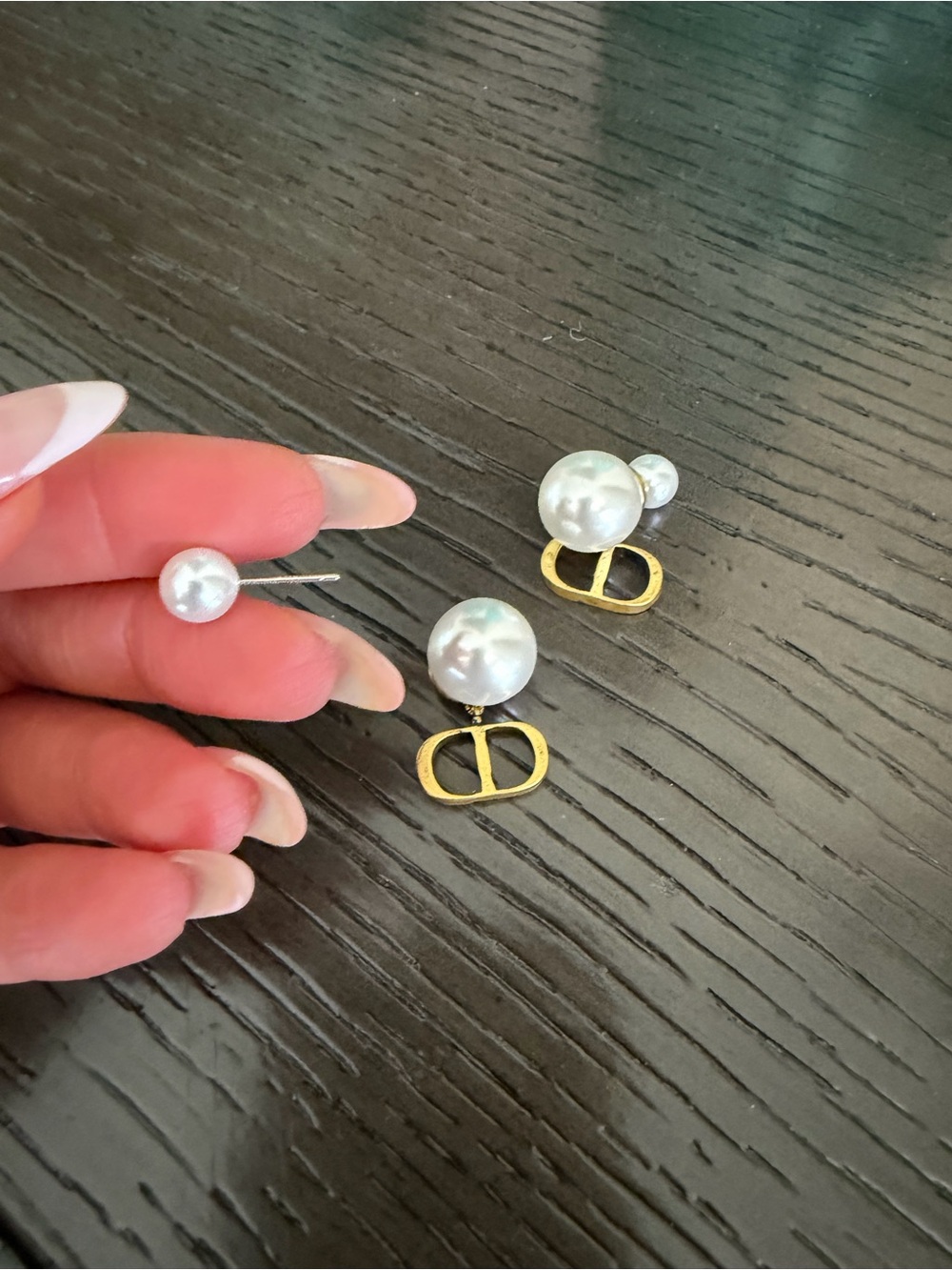 Dior Pearl Double-Sided Stud Earrings with Gold Accents